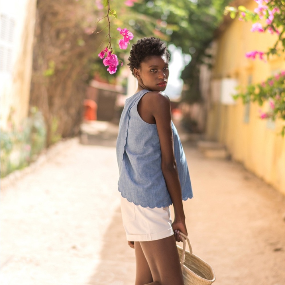 Sezane x CSAO chambray sleeveless top